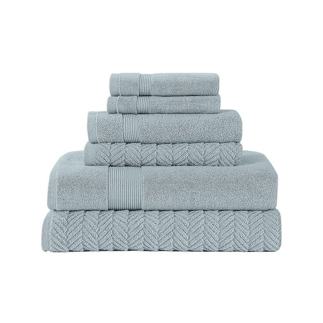 Modern Threads Otis 6-Piece 100% Cotton Towel Set – Zero Twist Jacquard Chevron – Includes 2 Bath Towels, 2 Hand Towels, 2 Washcloths – Absorbent, Quick Dry, Soft & Durable – Seafoam