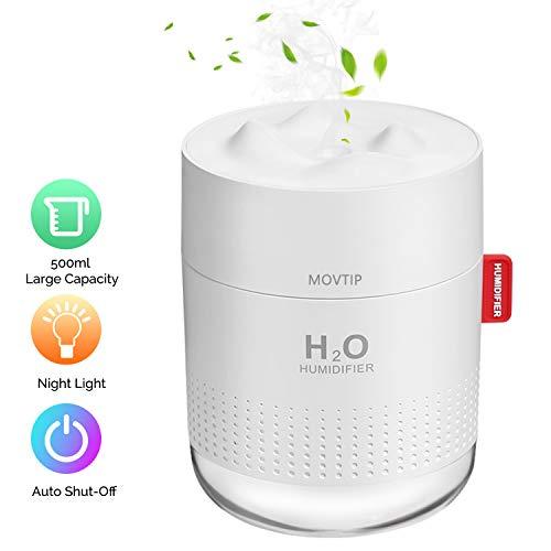 Portable Mini Humidifier, 500ml Small Cool Mist Humidifier with Night Light, USB Personal Desktop Humidifier for Baby Bedroom Travel Office Home, Auto Shut-Off, 2 Mist Modes, Super Quiet, White