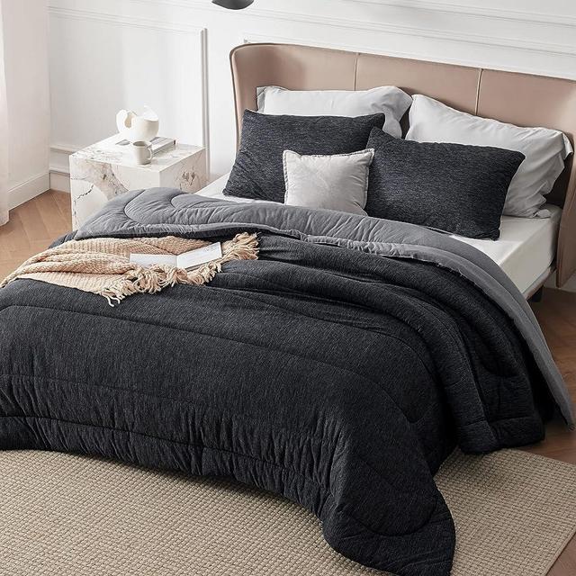 Bedsure Cal King Comforter Set - Cooling and Warm Bed Set, Charcoal Black Reversible All-Season Cooling Comforter, 3 Pieces, 1 California King Size Comforter (104"x96") and 2 Pillow Cases (20"x36")