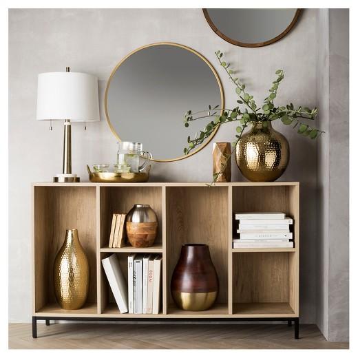 Round Decorative Wall Mirror Wood Barrel Frame - Threshold™