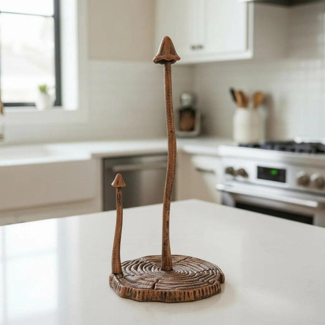 Mushroom Paper Towel Holder, Rustic Copper Cast Iron Kitchen Decor