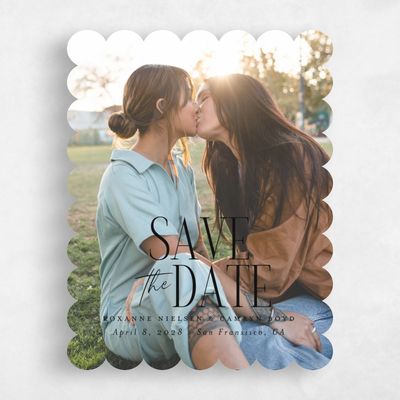 White Scalloped Wedding Save the Date - Kosrae Portrait