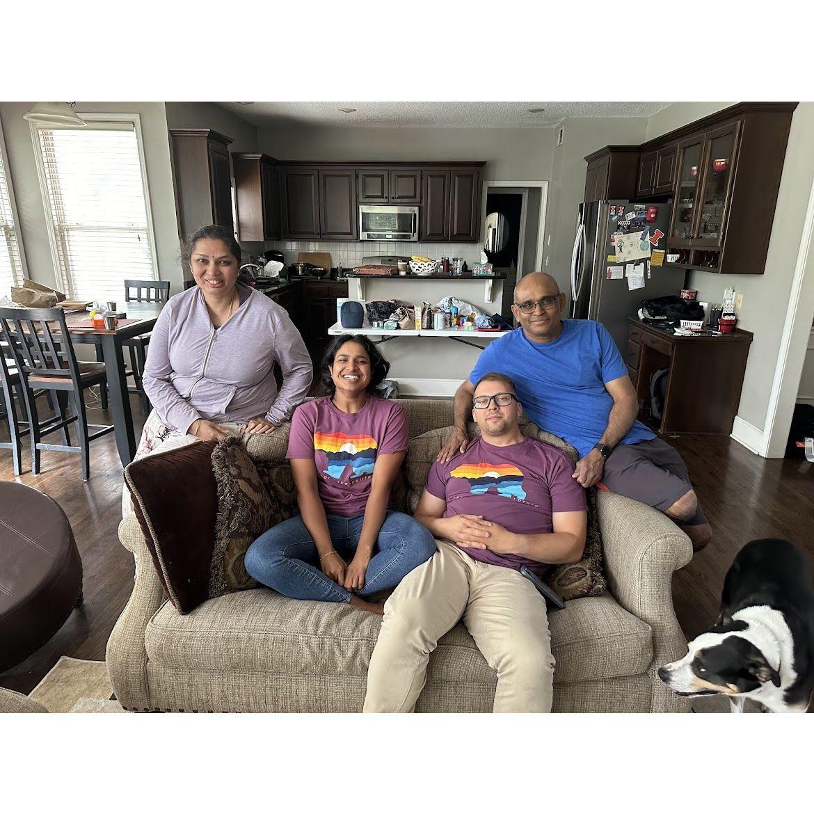 The first time we accidentally matched — usually we plan it! Cheers to Ambika’s cool aunty and uncle, who Tyler loves too!