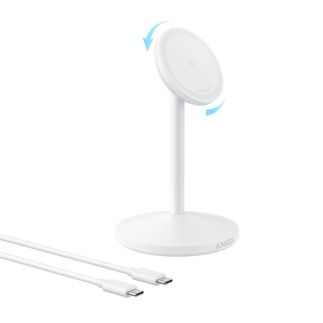 Anker MagGo iPhone 16 MagSafe-Compatible Wireless Charger Stand, 15W Fast Wireless Charging Station, Qi2 Certified 360° Rotation Charger, Exclusively for iPhone 16/15/14/13/12 and AirPods (No Adapter)