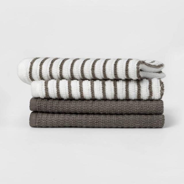 4pk Cotton Striped Dish Cloths Gray - Room Essentials™