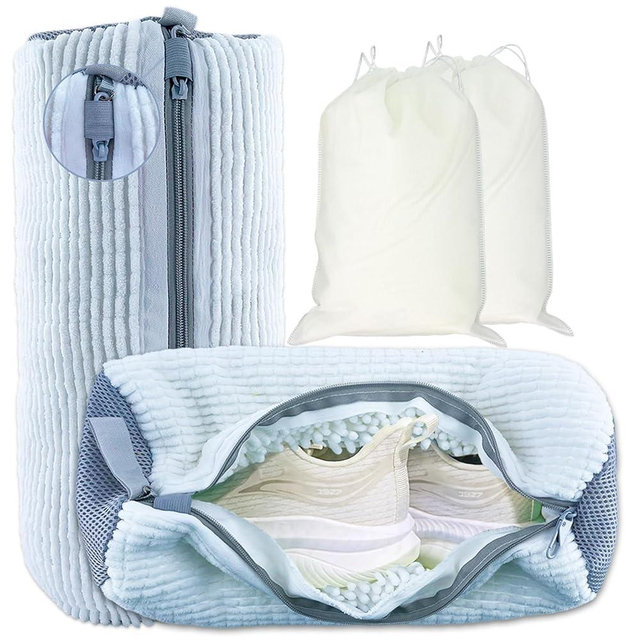 Shoe Washing Machine Bag, 2 Pack Shoe Laundry Bags for Washer and Dryer, Reusable Sneaker Wash Bag with Self-Locking Zipper, 360° Deep Cleaning, Protects Shoes and Washer(White)
