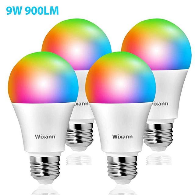 Wixann 9W Smart Light Bulb Compatible with Alexa & Google Home Assistant (No Hub Required) A19, E26, 80W Equivalent 900lm Dimmable RGBCW Color Changing LED Bulbs for Siri, 4 Pack