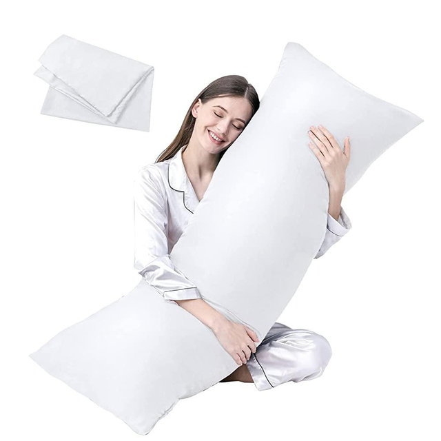 DOWNCOOL Luxury Full Body Pillow Insert with Fiber Cover - Ultra Soft Body Pillow for Sleeping - Breathable Long Bed Pillow Insert, 20"x54"(White, with Cover)