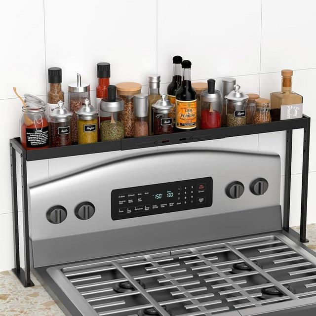 ZDDLOINP Spice Rack Shelf for Kitchen Stove, Adjustable 27 to 33 Inch Spice Rack Organizer Shelf, 4 Level Adjustable Height Spice Rack for Kitchen, Over the Stove Spice Shelf for Countertop, Black