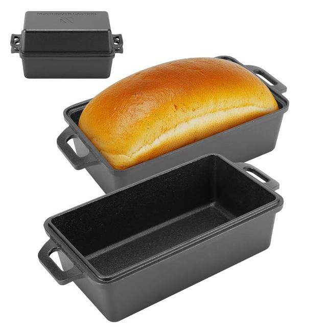 Northriver Casting 2 in 1 Cast Iron Bread Pan with Lid, Loaf Pans 2-Piece Set for Baking Homemade Meatloaf, 9×5 Inch