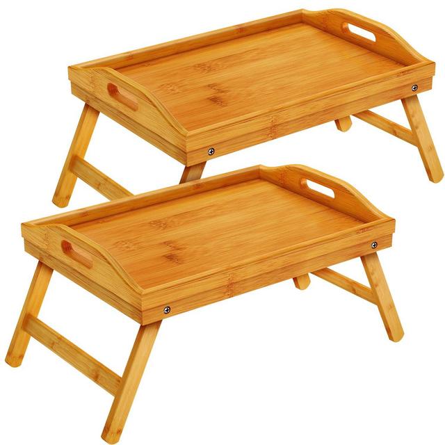 Bamboo Breakfast Tray Table with Foldable Legs - 2 pack
