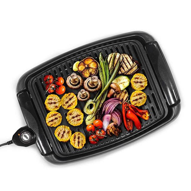Elite Gourmet EGL-3450 Smokeless Indoor Electric BBQ Grill Dishwasher Safe, PFOA-Free Nonstick, Adjustable Temperature, Fast Heat Up, Low-Fat Meals Easy to Clean Design, 13", Black