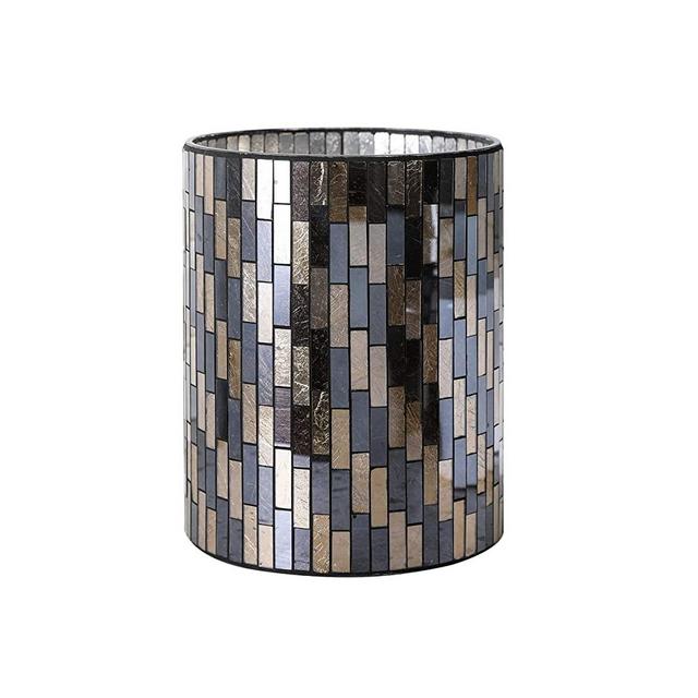 WHOLE HOUSEWARES Bathroom Accessory Sets Black/Gold Tile Mosaic Glass Bathroom Accessories - Wastebasket/Trash Can