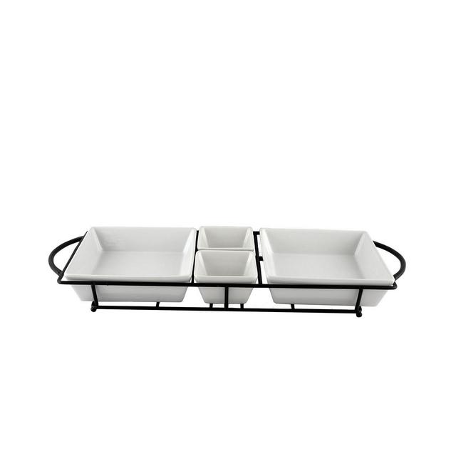 Gracious Dining 5 Piece Serving Set with Metal Rack in Porcelain