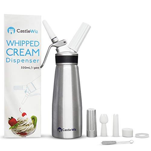 Whipped Cream Dispenser - Professional Grade Whipped Cream Canister - 500mL (1 Pint) Aluminum Cream Whipper Maker w/Silicon Grip for Hassle Free Handling - Leak Resistant Whip Cream Dispensers