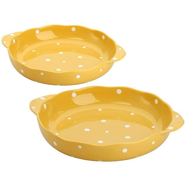 Cedilis Set of 2 Ceramic Pie Pan for Baking, 9 Inches Pie Plate with Handle, 42 Ounce Deep Dish Pie Pan, Round Baking Dish for Apple Pie, Pumpkin Pie, Yellow