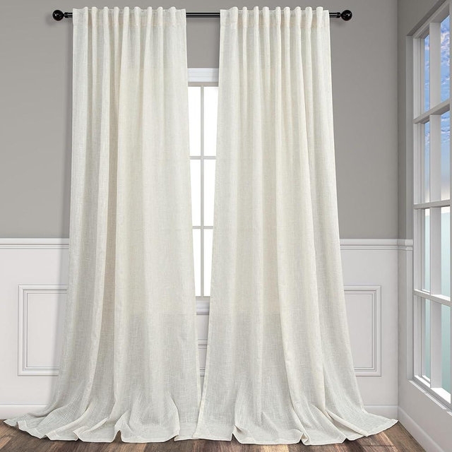 Pitalk 72 Inch Wide by 108 Inch Curtains for Living Room Sliding Glass Door 2 Panel Sets Back Tab Rod Pocket Semi Sheer Linen Drapes for Kids Bedroom Farm House Cottage Core Decor 9 Feet Long 72 x 108