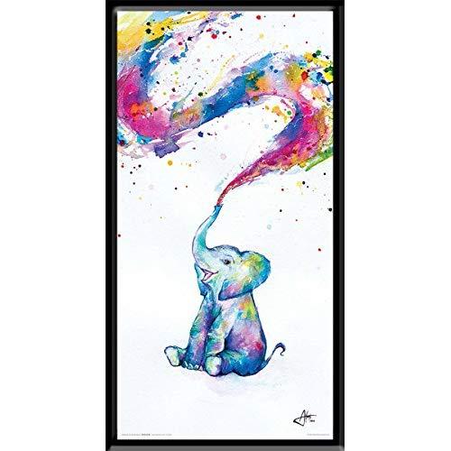 Culturenik Marc Allante Baby Elephant Paint Rain Modern Contemporary Decorative Art Print (Framed 12 x 24 Print)