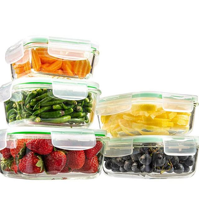 EatNeat Set of 5 Square Glass Food Storage Containers with Airtight Locking Lids | Meal Prep Lunch Boxes | Microwave, Fridge, Freezer, Dishwasher, Oven Safe | BPA-FREE