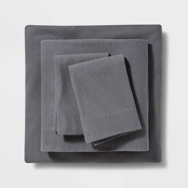 Queen Solid Fall Flannel Sheet Set Dark Gray - Threshold™