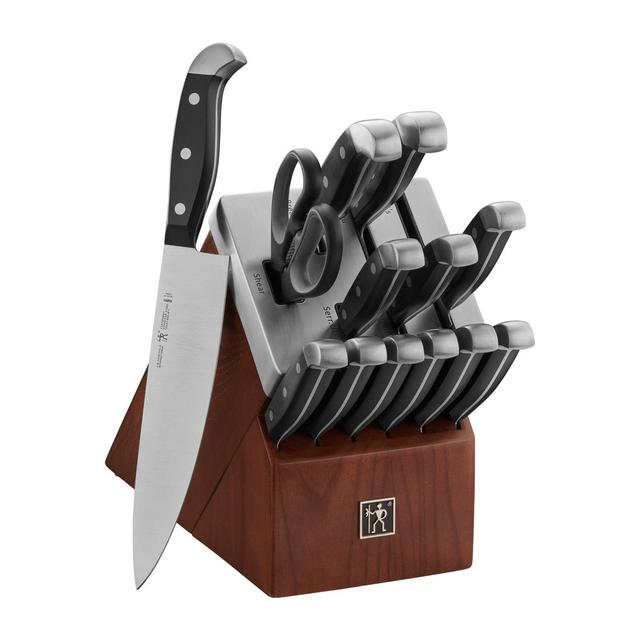 Henckels Statement Self-Sharpening Knife Set with Block, Chef Knife, Paring Knife, Bread Knife, Steak Knife, 14-piece, Dark Brown, Stainless Steel
