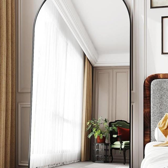 LadyNow Full Length Mirror, 76"x34" Arched Floor Mirror Freestanding, Oversized Floor Standing Mirror Full Body Mirror with Stand for Bedroom, Hanging Mounted Mirror for Living Room Cloakroom, Black