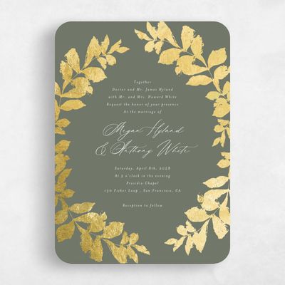 Green Rounded Wedding Invitation - Jasmine Classic Foil