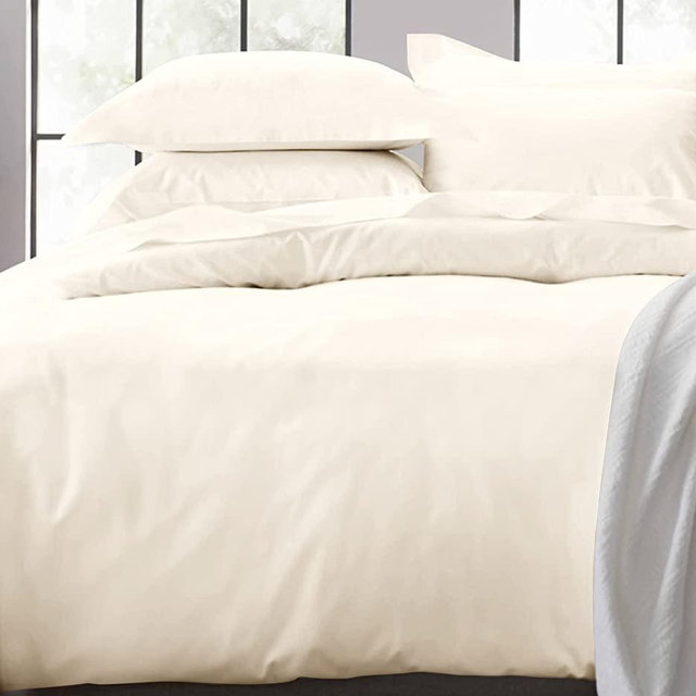Hotel Luxury 3pc Duvet Cover Set Premium 100 % Cotton Duvet Cover in King Size Ivory with Button Closure - Long-Staple Combed Cotton Soft, Silky & Breathable Set