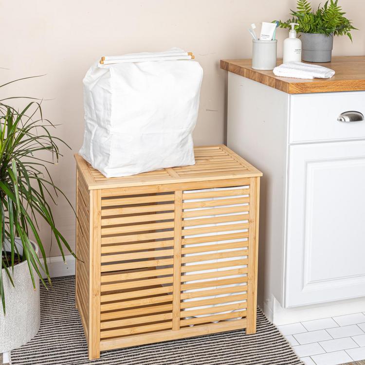 Household Essentials, Bamboo & Cotton Double Laundry Hamper | Zola