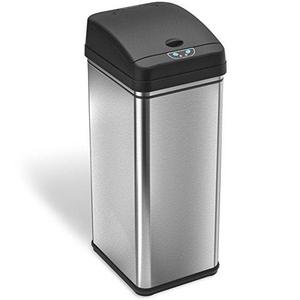 iTouchless 13 Gallon Stainless Steel Automatic Trash Can with Odor Control System, Big Lid Opening Sensor Touchless Kitchen Trash Bin ( Base Version - No AC Adapter )