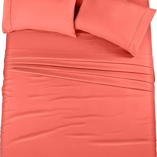 Utopia Bedding Queen Bed Sheets Set - 4 Piece Bedding - Brushed Microfiber - Shrinkage and Fade Resistant - Easy Care (Queen, Coral)