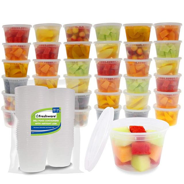 Freshware Food Storage Containers [36 Set] 16 oz Plastic Deli Containers with Lids, Slime, Soup, Meal Prep Containers | BPA Free | Stackable | Leakproof | Microwave/Dishwasher/Freezer Safe