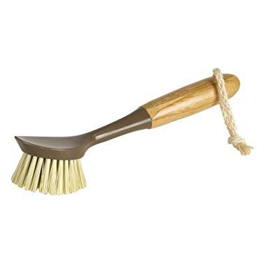 Evriholder Long Handle Brush Dish Scrubber with Built-In Food Scraper, Made of Sustainable Bamboo and Recycled Plastic