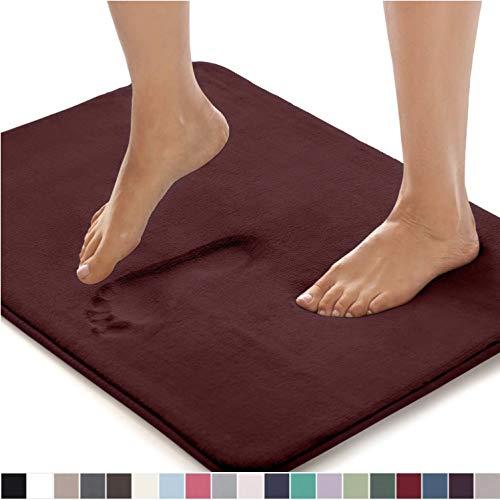 Gorilla Grip Original Thick Memory Foam Bath Rug, 24x17, Cushioned, Soft Floor Mats, Absorbent Premium Bathroom Mat Rugs, Machine Washable, Luxury Plush Comfortable Carpet for Bath Room, Burgundy