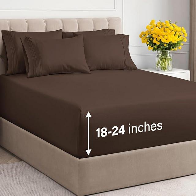 Extra Deep King Sheet Set - 6 Piece Breathable & Cooling Sheets - Hotel Luxury Bedding Set w/18-24 Inch Extra Deep Pockets - Easy & Secure Fit - Super Soft, Wrinkle Free and Comfy - Brown, King Size