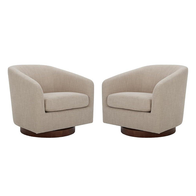 CHITA Swivel Accent Chair, FSC Certified Upholstered Fabric Barrel Chair for Living Room Set of 2, Fully Assembled, Flax Beige