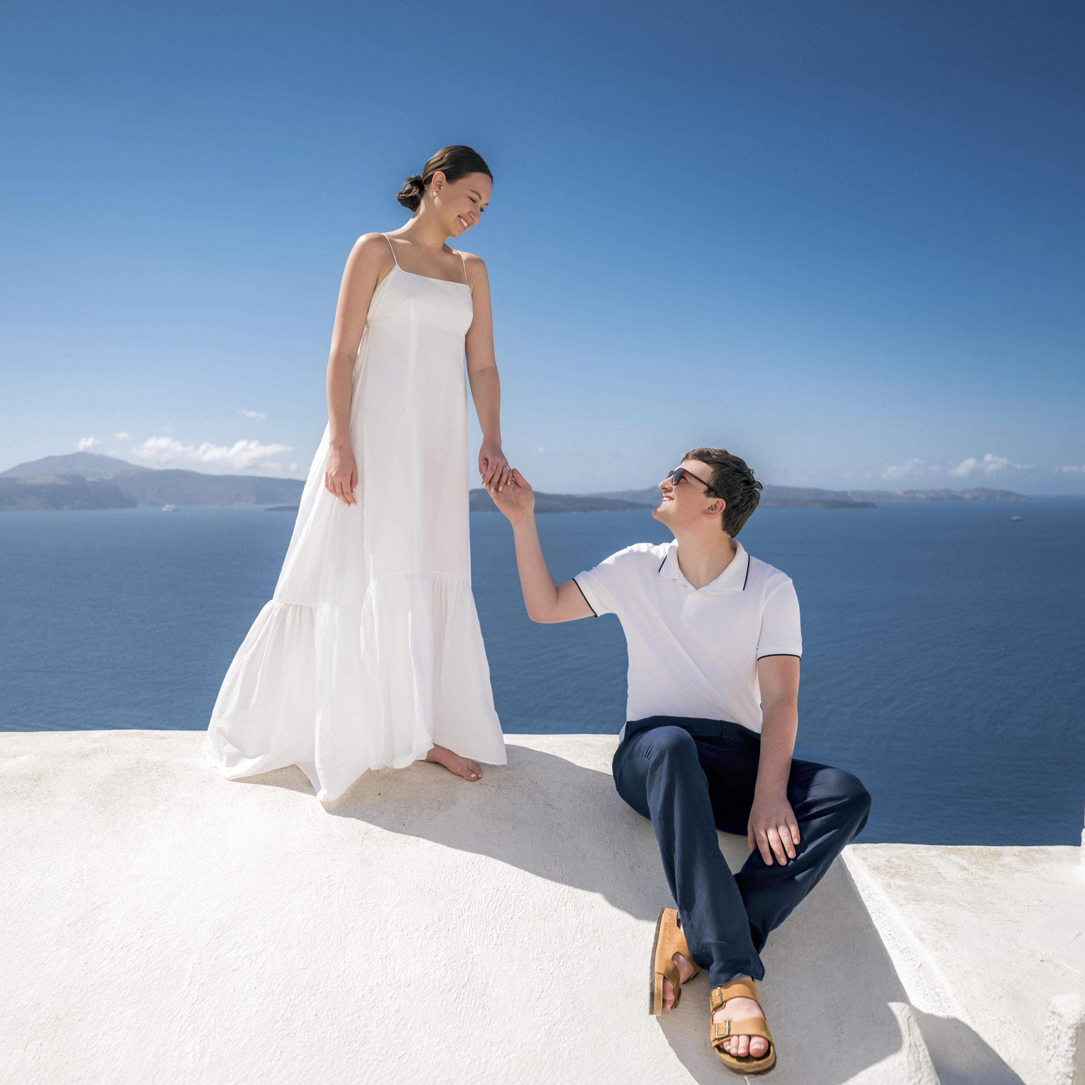 Jake proposed to Mireille in Santorini, Greece