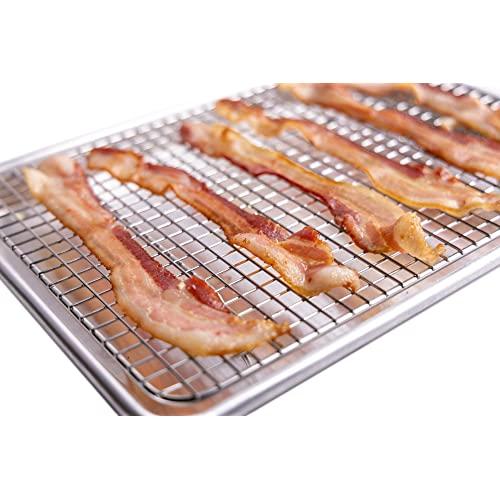 Prodigal Chef Bacon Rack for Oven Nonstick - BONUS Recipe Book - BETTER Baking, Roasting, Cooking & Grilling - 13 x 9.5 x 1 inches - Aluminum Quarter 1/4 Sheet Pan with Stainless Steel Wire Rack Set