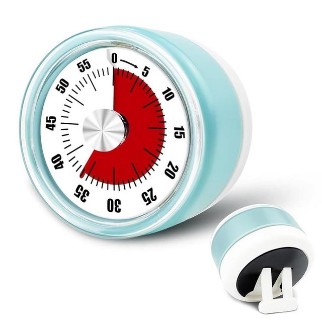 Kitchen Timers for Cooking, 0-60 Minute Manual Cooking Magnetic Timer with Loud Alarm, Visual Timer for Kids with Stand, 100% Mechanical Classroom Desk Timer for Kitchen Office, Blue