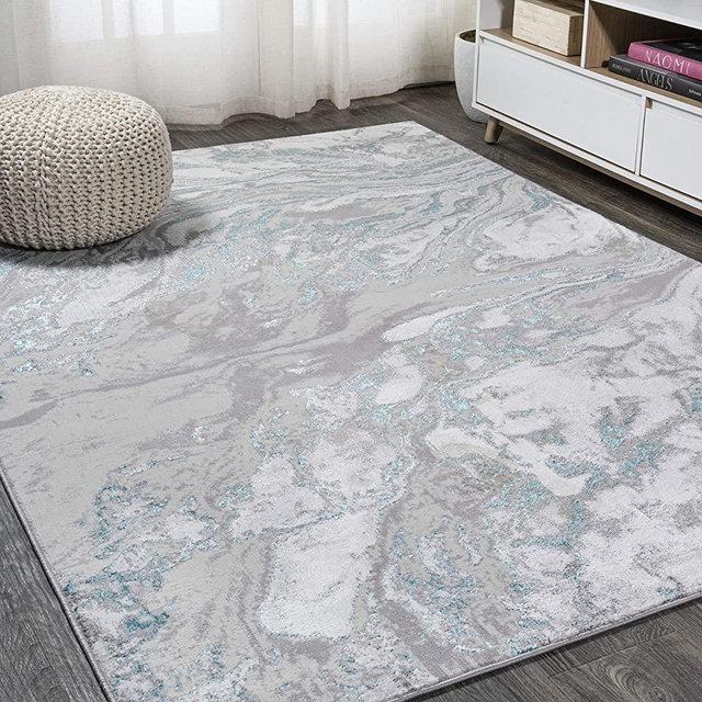 JONATHAN Y Swirl Marbled Abstract Gray/Turquoise 8 ft. x 10 ft. Area Rug, Casual,Contemporary,Transitional,EasyCleaning,Bedroom,LivingRoom, Non Shedding