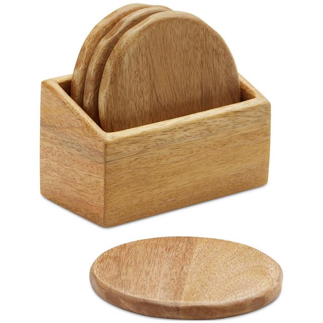 Oake 4-Pc. Wooden Coasters with Holder, Exclusively at Macy's