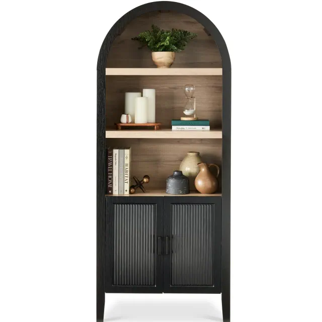 Best Choice Products 72in Tall Arched 5-Tier Bookshelf Storage Cabinet w/ Adjustable Shelves - Black Oak