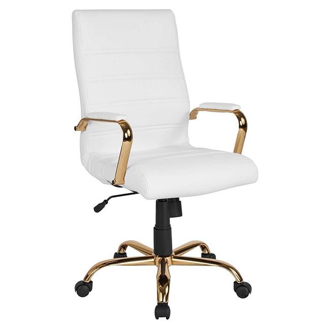 Flash Furniture High Back White LeatherSoft Executive Swivel Office Chair with Gold Frame and Arms