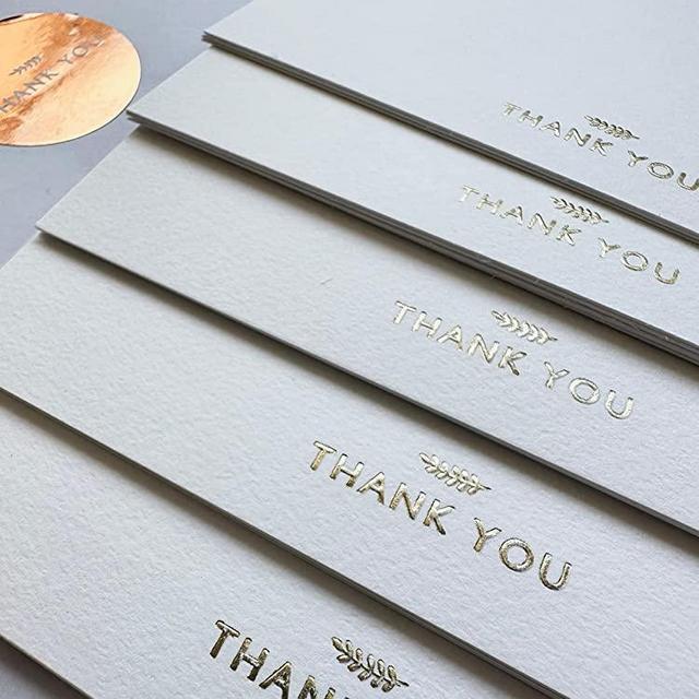 RUN2PRINT (36 Pack) Thank You Cards With Envelopes & Gift of 36 Foiled Stickers - Elegant Emboss Rose Gold Foil Pressed Blank Notes Wedding All Occasion Cards (White)
