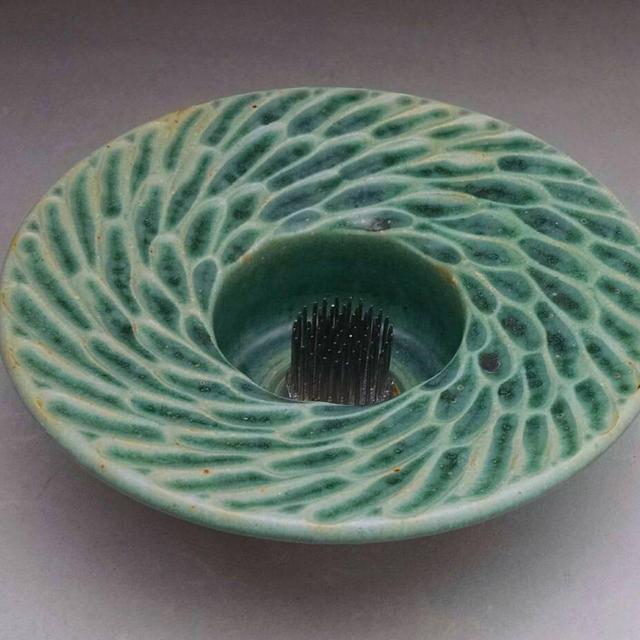 Ikebana Vase with Sculpted Design - Aqua