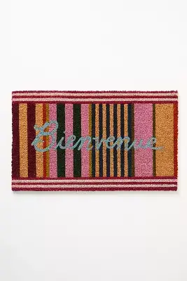 Bienvenue Striped Coir Printed Doormat