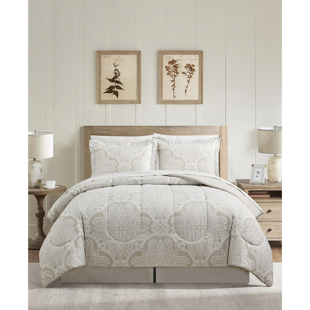 Sunham Neutral Damask 8-Pc. Comforter Set