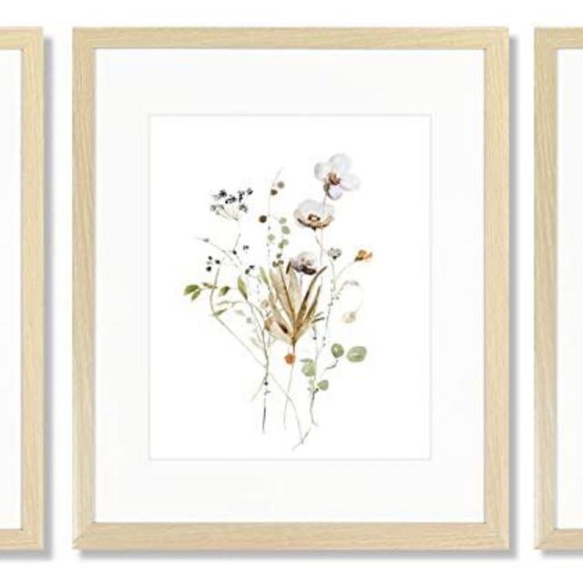 Botanical Wall Art Framed, Farmhouse Plant Wall Decor Prints Watercolor Floral Botanical Pictures, Wild Flowers Green Leaf Line Art, Boho Canvas Wall Art Ready To Hang for Living Room Bedroom Bathroom Boho Room Decor(11x14Inch, Framed Wall Art)