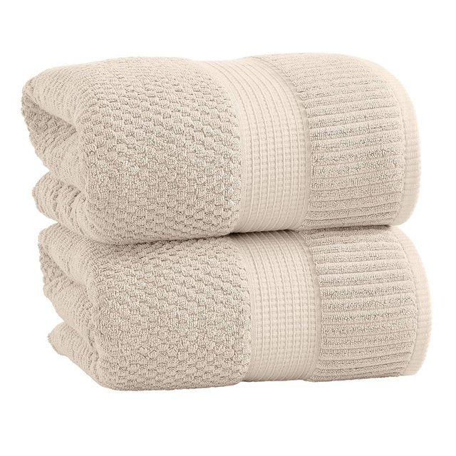 NY Loft 100% Cotton 2 Pack Bath Sheet Towel Set | Super Soft & Absorbent Quick-Dry Oversize Bath Towels |Textured and Durable Cotton | Sand