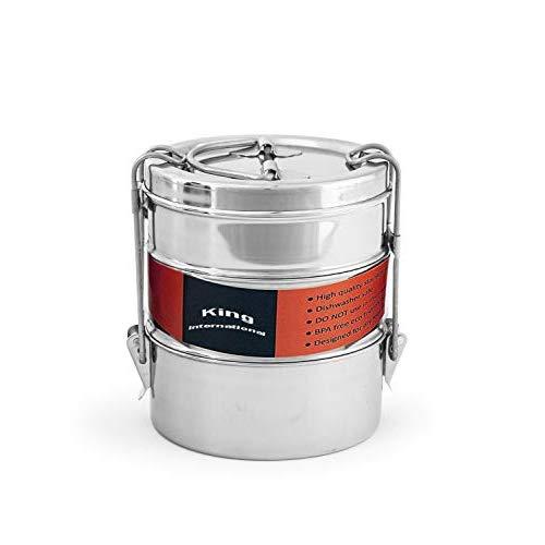 King International Tiffin Lunch Box ,Steel Lunch Box, Stainless Steel Box,12 cm (3 tier),Steel Lunch Boxes for Kids, Steel Tiffin Lunch Box kids ,Indian Metal Tiffin, Steel Bento tiffin,Made in India